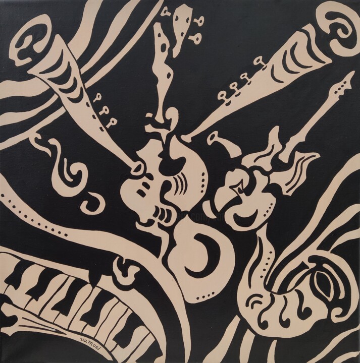 绘画 标题为“Crazy music 1.” 由Peter Vamosi, 原创艺术品, 丙烯 安装在木质担架架上