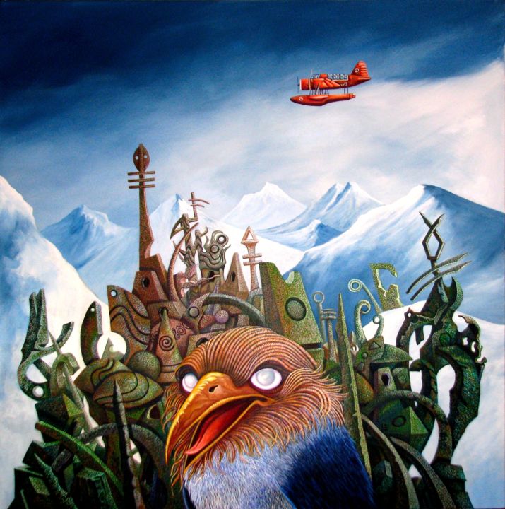 Malerei mit dem Titel "Lovecrafts Berge" von Picturewall, Original-Kunstwerk, Öl