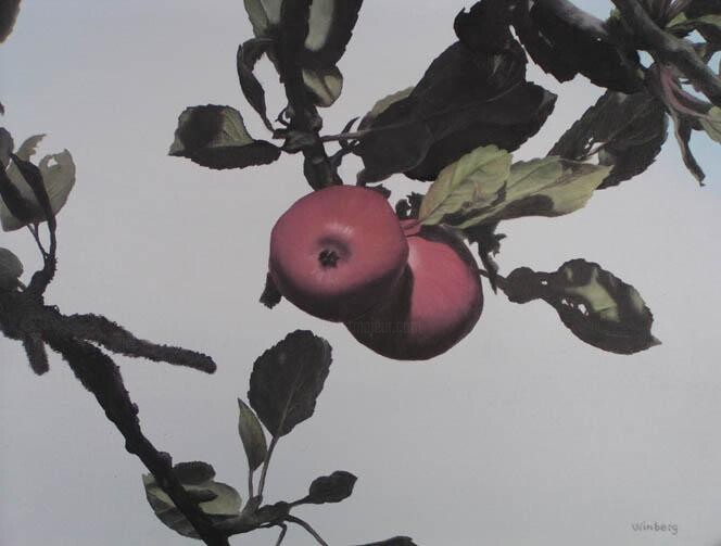 Peinture intitulée "Apples in the sun" par Peter Winberg, Œuvre d'art originale, Huile
