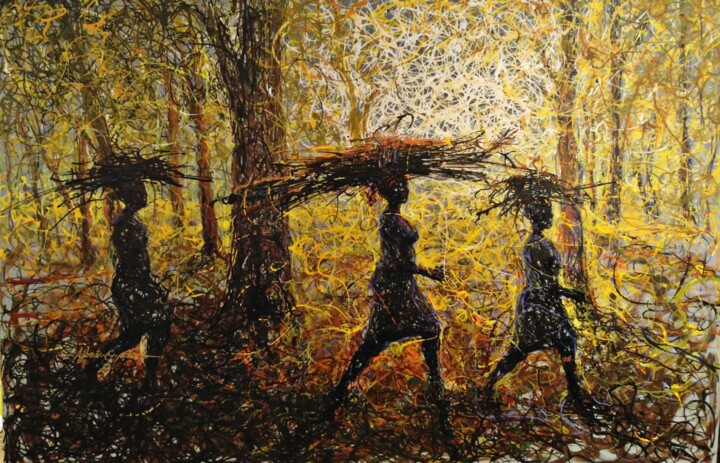Peinture intitulée "Bush part" par Peter Agbadu, Œuvre d'art originale, Acrylique