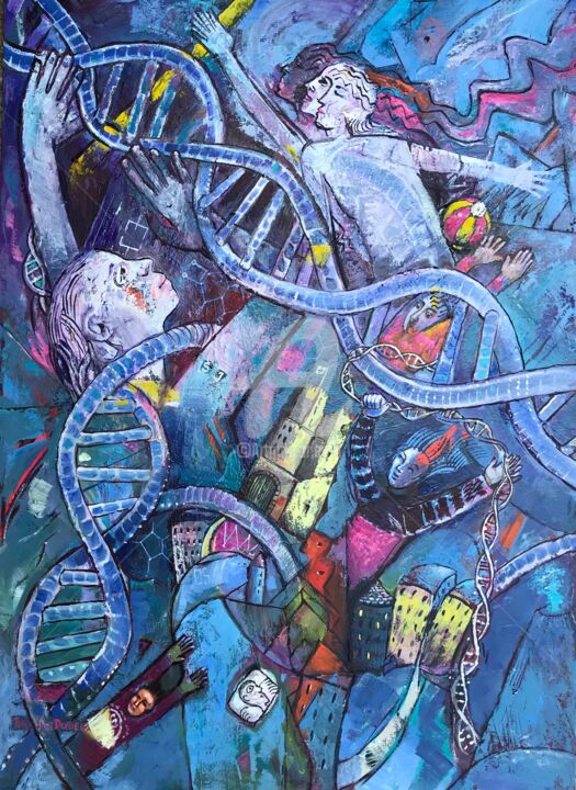 Painting titled "“DNA Dance”" by Peter-Jan Durieux, Original Artwork, Oil