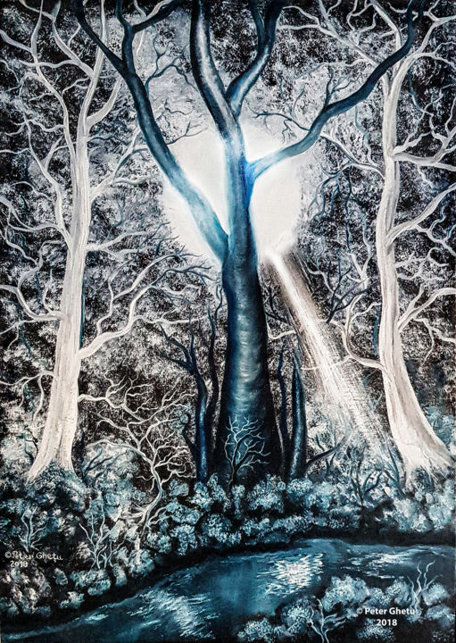 Painting titled "The Walnut Tree 2018" by Peter Ghetu, Original Artwork, Oil
