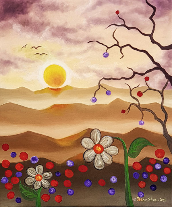 Peinture intitulée "Flower 2019" par Peter Ghetu, Œuvre d'art originale, Huile