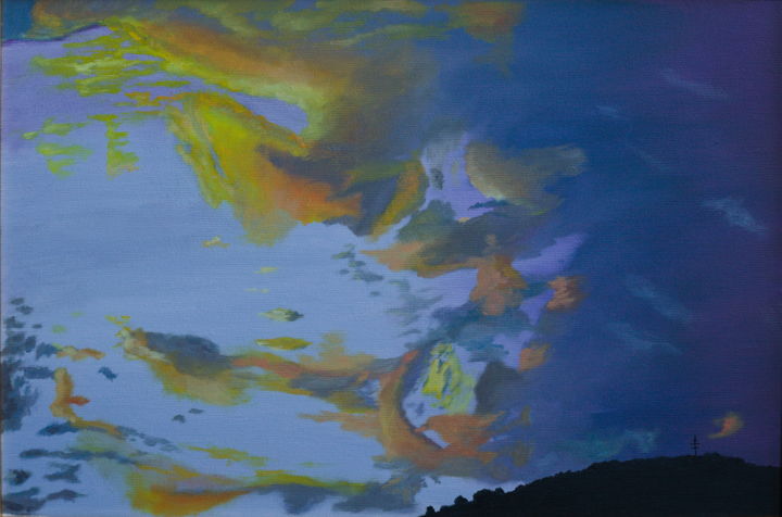 Pintura intitulada "Sunset over the dou…" por Peter Hanzlík, Obras de arte originais, Óleo