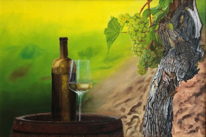 Pintura intitulada "Grapes in the viney…" por Peter Hanzlík, Obras de arte originais, Óleo