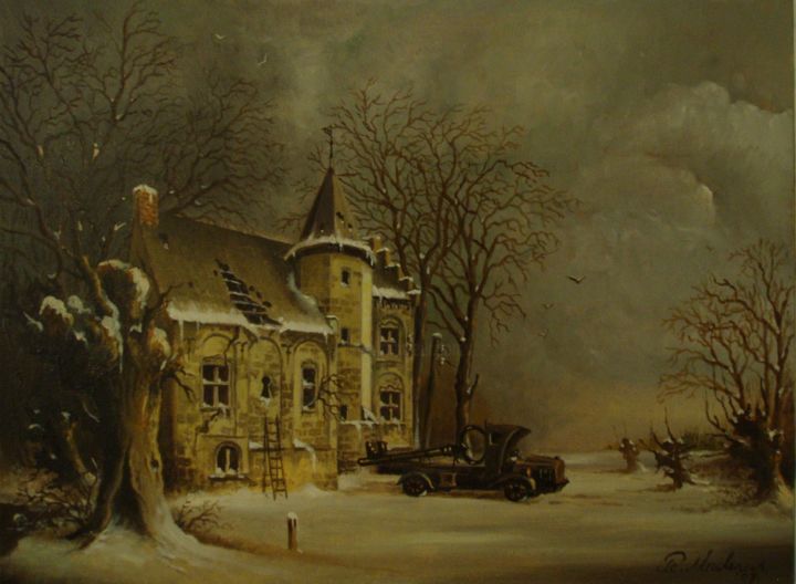Картина под названием "Kasteel Het Geudje…" - Peter Meuleners, Подлинное произведение искусства, Масло