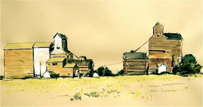 Malarstwo zatytułowany „Silos, Saskatchewan…” autorstwa Peter Radacina, Oryginalna praca