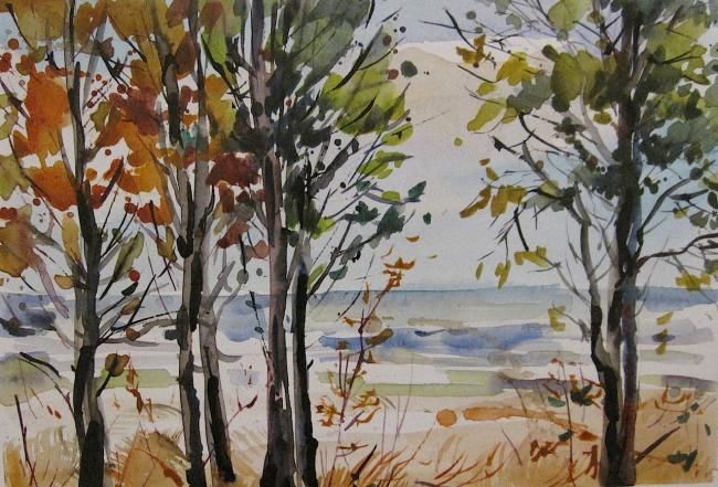 Malarstwo zatytułowany „Trees by the beach” autorstwa Peter Radacina, Oryginalna praca, Olej