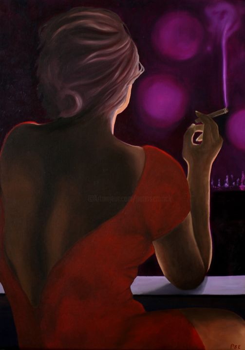 Painting titled "Lady in red" by Peter Seminck, Original Art, Oil