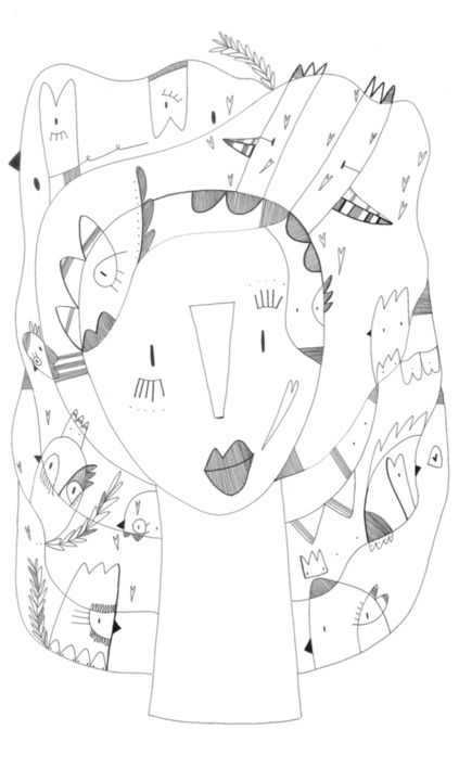 Dibujo titulada "Lady birds" por Petita Lechatrose, Obra de arte original, Pluma de gel