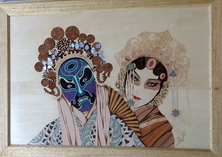 Painting titled "Théâtre kabuki" by Angélique Maccari, Original Artwork, Wood