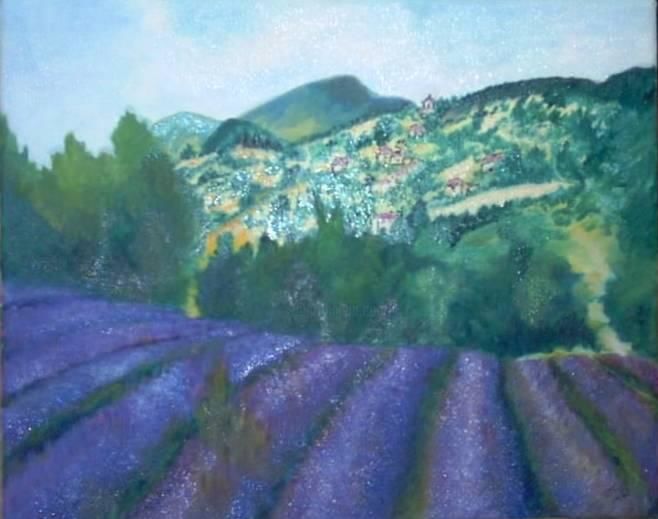 Painting titled "Fields of Lavender" by Les Petits Pinceaux De Norah Joy, Original Artwork, Oil