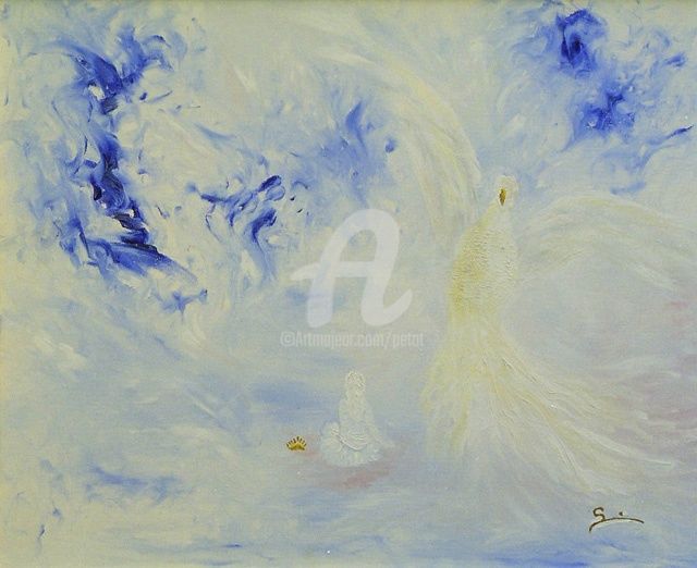 Pittura intitolato "L'Ange et la Couron…" da Jhp Creations - Joelle Hagoulon-Petot, Opera d'arte originale