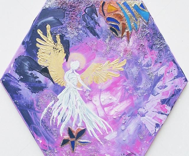 Painting titled "Le don de l'Ange" by Jhp Creations - Joelle Hagoulon-Petot, Original Artwork