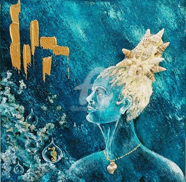 Pittura intitolato "Réminiscence bleue" da Jhp Creations - Joelle Hagoulon-Petot, Opera d'arte originale