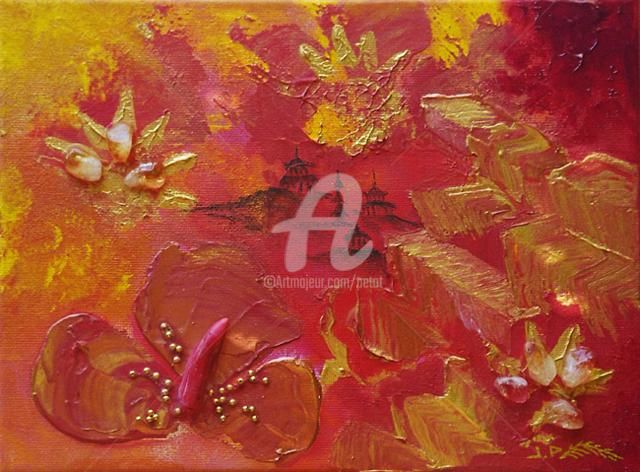Painting titled "Rouge et Or d'Asie" by Jhp Creations - Joelle Hagoulon-Petot, Original Artwork