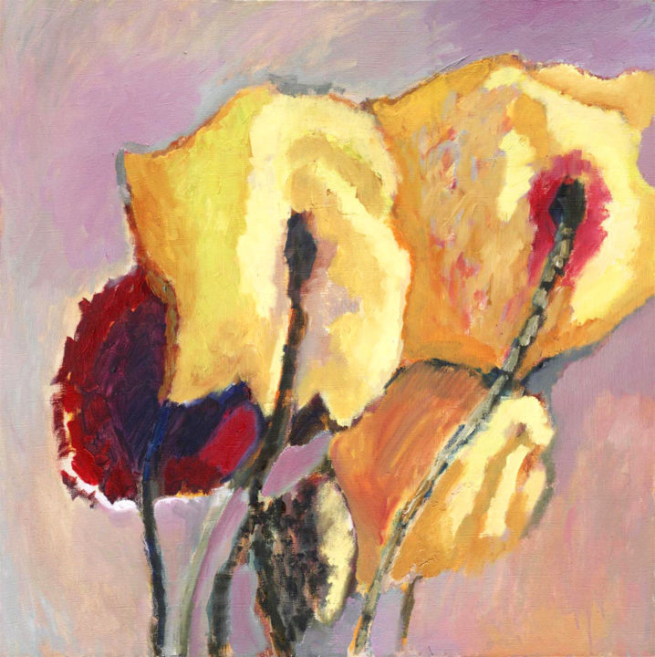 Painting titled "YELLOW RED ROSES" by Petr Ldin, Original Artwork, Oil