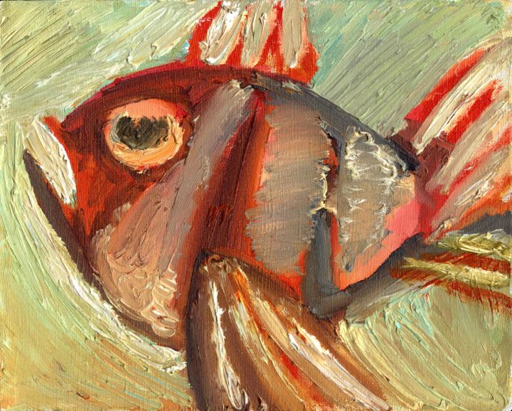 Schilderij getiteld "Angry perch" door Petr Ldin, Origineel Kunstwerk, Olie
