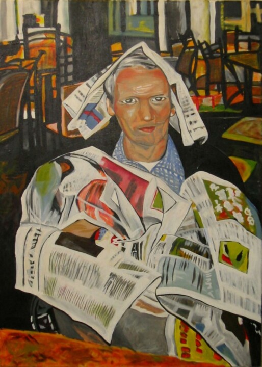 Malerei mit dem Titel "???? Mann im Regen…" von Petra Hüther, Original-Kunstwerk, Öl