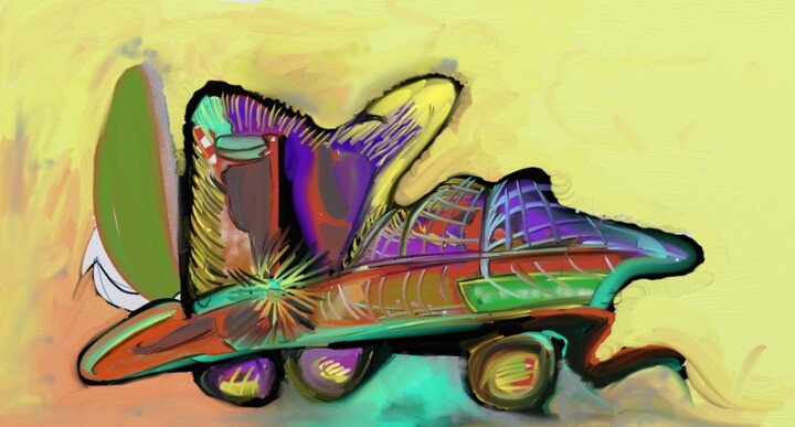 Digital Arts titled "Fantasie Auto" by Petra Hüther, Original Artwork, Digital Painting