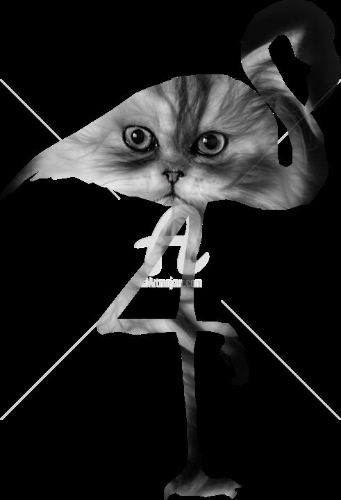 Digitale Künste mit dem Titel "Flamingocat" von Petra Nawrath (P.N.), Original-Kunstwerk, Digitale Malerei