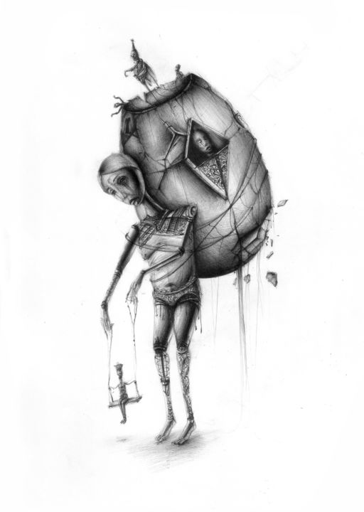 Drawing titled "Migrant" by Petros Athanasiou Art, Original Artwork