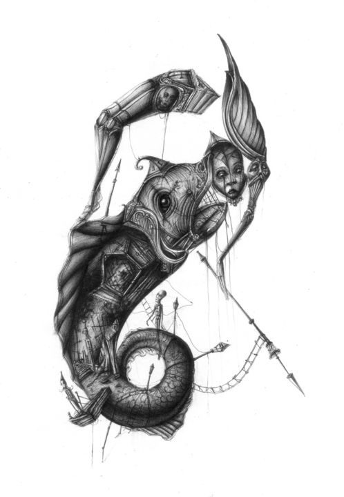 Dessin intitulée "Fisherman" par Petros Athanasiou Art, Œuvre d'art originale