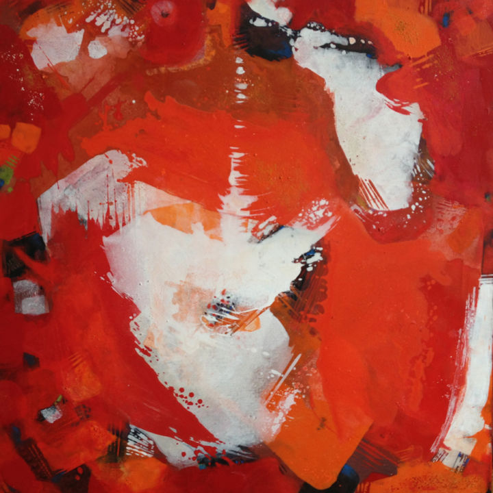 Painting titled ""rosso ardente_cuor…" by Petra Probst, Original Artwork, Oil