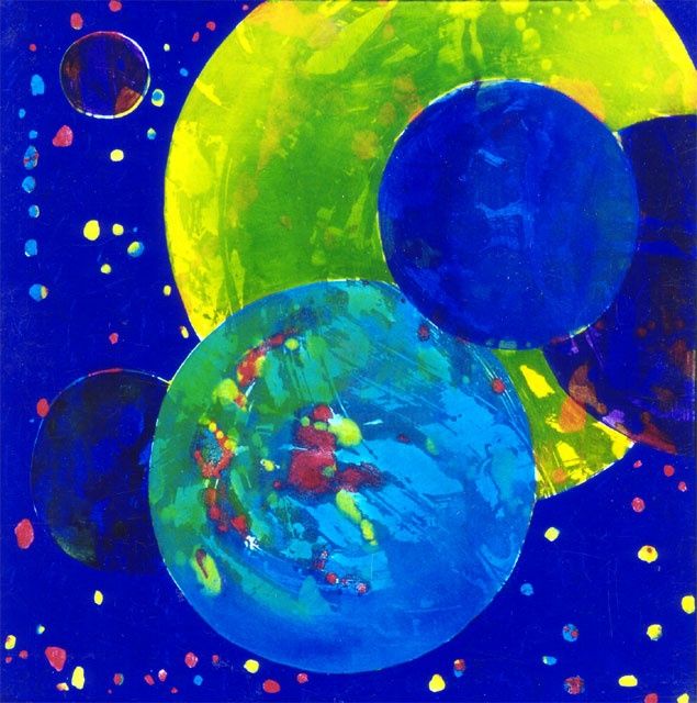 Painting titled "Le pétillant Cosmos…" by Petra Schubert Lechner, Original Artwork, Oil