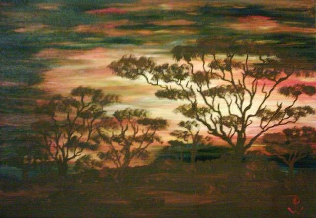 Painting titled "African Sunset" by Petra Wohlwerth, Original Artwork