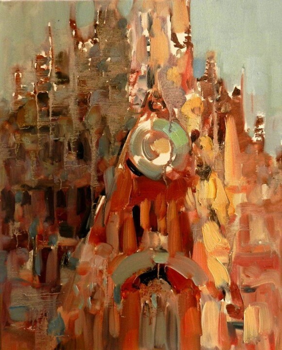 Schilderij getiteld "Frauenkirche, Nurem…" door Petre Chirea, Origineel Kunstwerk, Olie