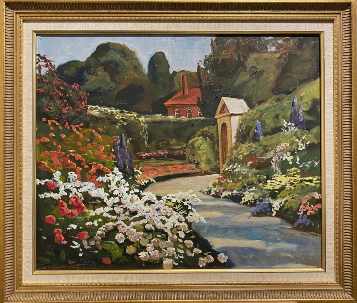 Malerei mit dem Titel "Le jardin en fleurs" von Petre Stronsky, Original-Kunstwerk, Öl