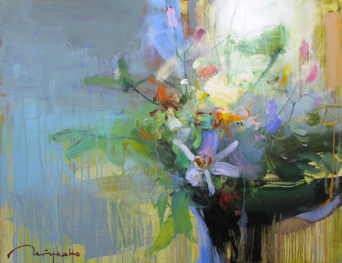 Картина под названием "Flowers" - Yuriy Petrenko, Подлинное произведение искусства, Масло