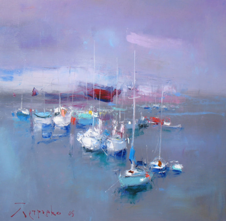 Painting titled "Morning on the sea" by Yuriy Petrenko, Original Artwork, Oil