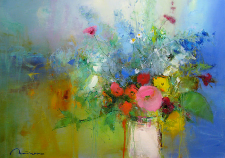 Peinture intitulée "Flowers" par Yuriy Petrenko, Œuvre d'art originale, Huile