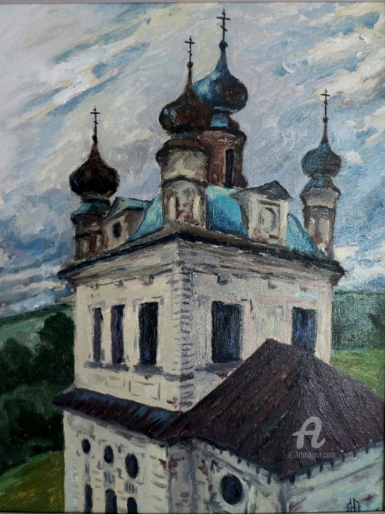 Pintura intitulada "На высоте" por Artemii Petrukhin, Obras de arte originais, Óleo Montado em Cartão