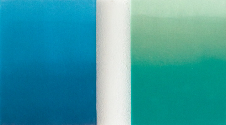Painting titled "Blue & Green" by Petr Johan Marek, Original Artwork, Oil Mounted on Wood Stretcher frame