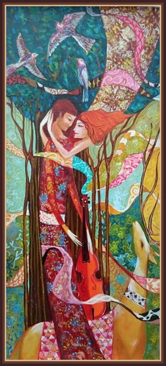 Картина под названием "Влюбленный ангел" - Гагик Петросян, Подлинное произведение искусства, Масло