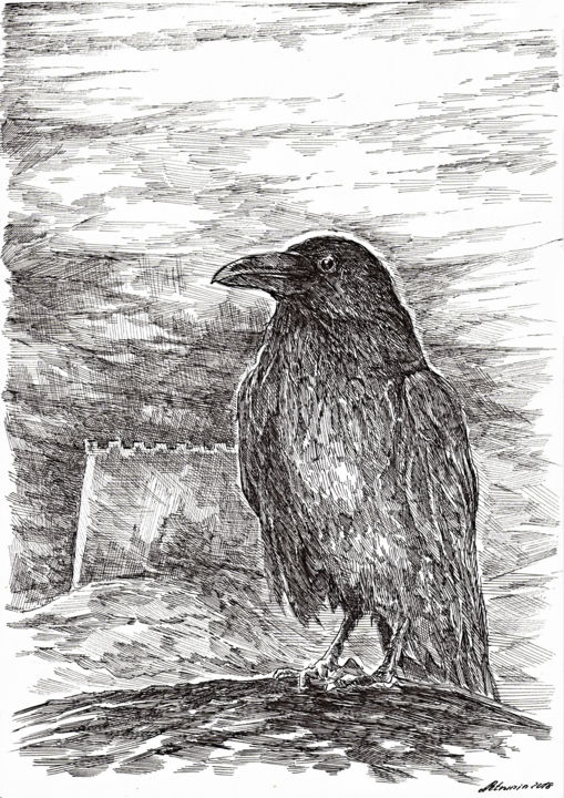 Drawing titled "Raven. Oracle" by Aleksandr Petrunin, Original Artwork, Ink