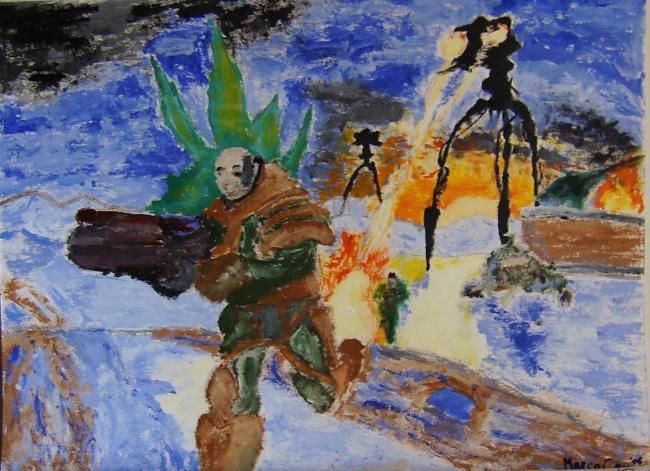 Pittura intitolato "Battaglia tra i ghi…" da Marco Caci, Opera d'arte originale