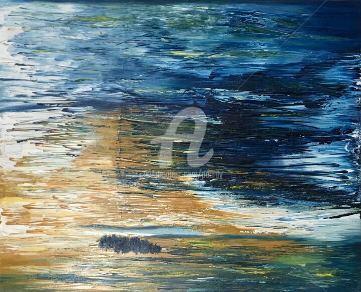 Painting titled "Ocean" by Peurdy, Original Artwork, Oil Mounted on Wood Stretcher frame