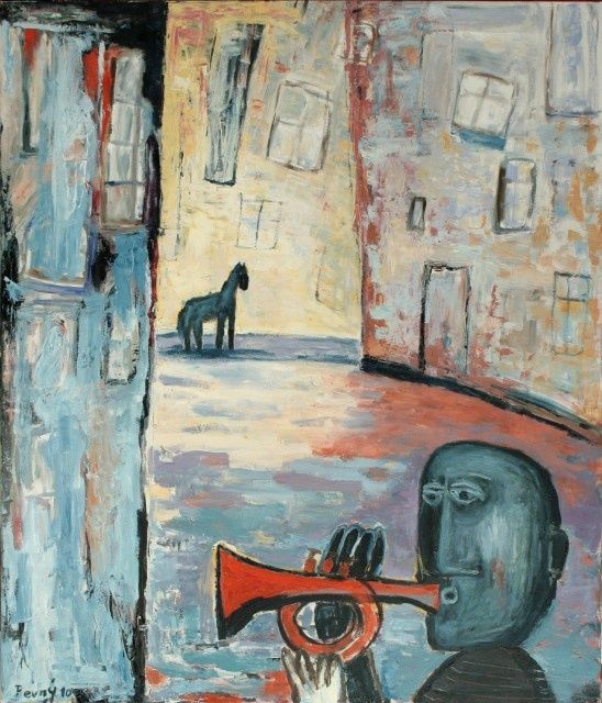 Painting titled "Street" by Jindrich Pevny, Original Artwork