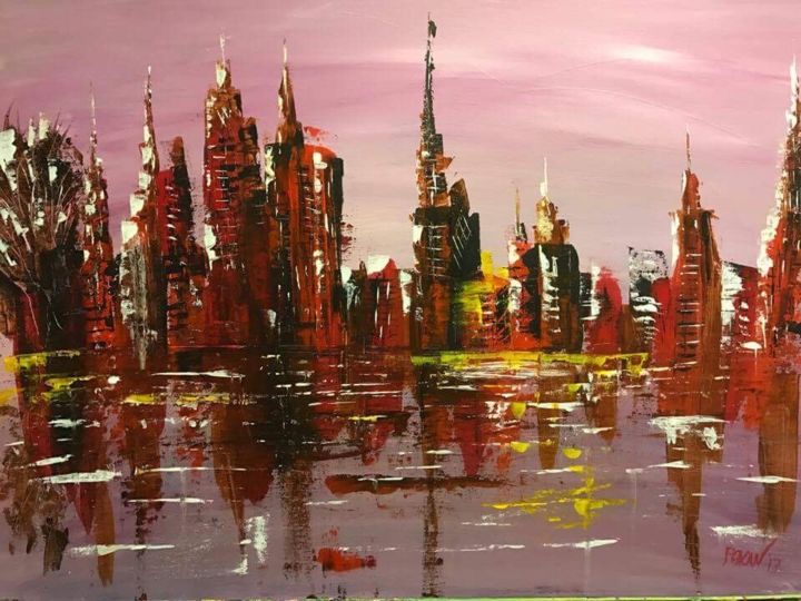 Painting titled "Burning city" by Pexan, Original Artwork, Acrylic