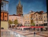 Schilderij getiteld "La Place de la Motte" door François Peyrout, Origineel Kunstwerk