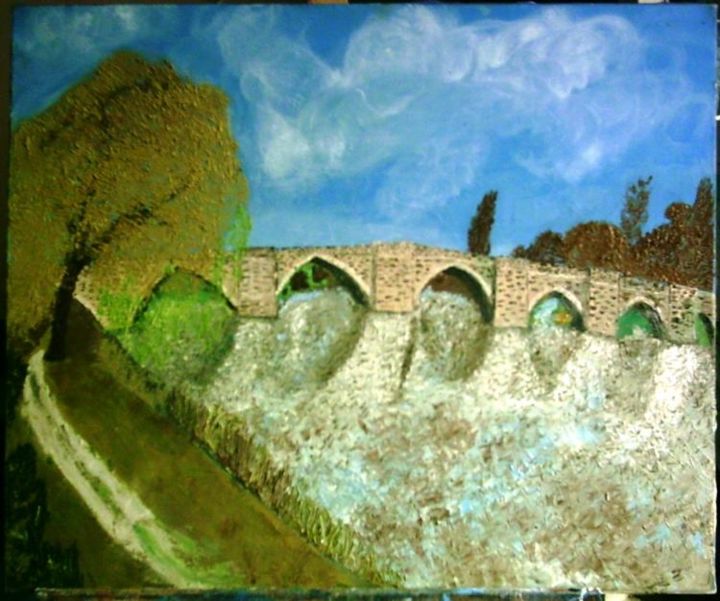 Pintura intitulada "Un pont sur la Vien…" por François Peyrout, Obras de arte originais