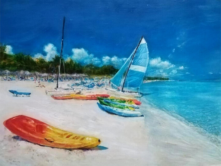 Painting titled "beach" by Cindy Peng, Original Artwork, Oil