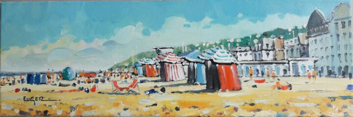 Painting titled "Plage à Trouville" by Philippe Euger, Original Artwork, Oil