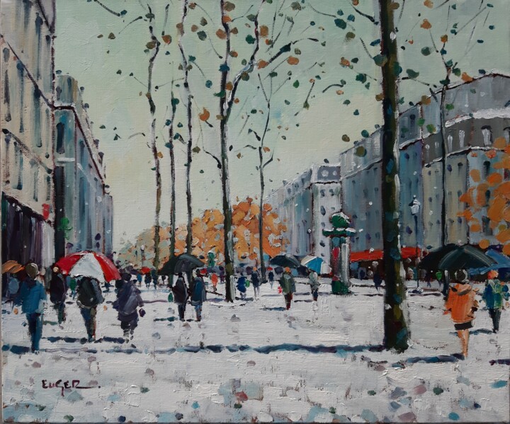 Картина под названием "Neige Champs Élysées" - Philippe Euger, Подлинное произведение искусства, Масло