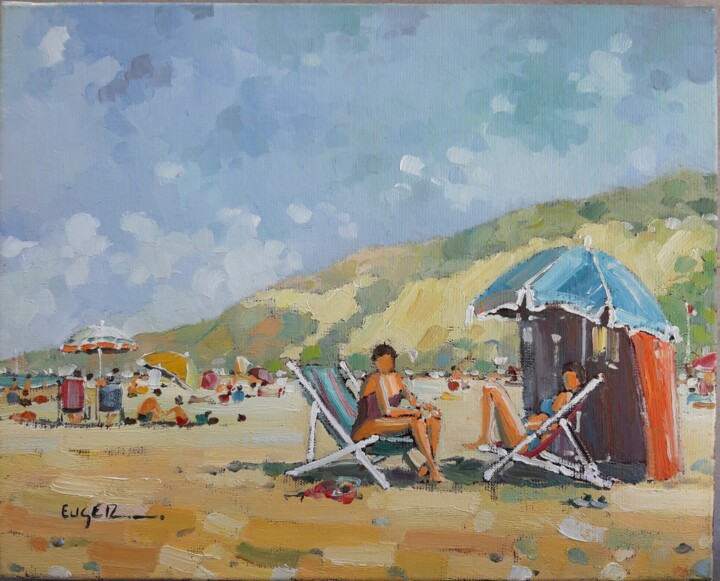 Pittura intitolato "La plage à Houlgate" da Philippe Euger, Opera d'arte originale, Olio
