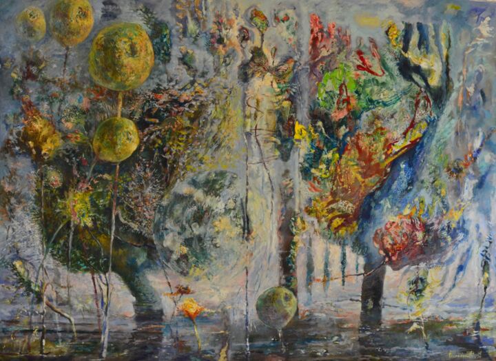 Painting titled "LE JARDIN EXTRAORDI…" by Philippe Vincendeau, Original Artwork, Oil